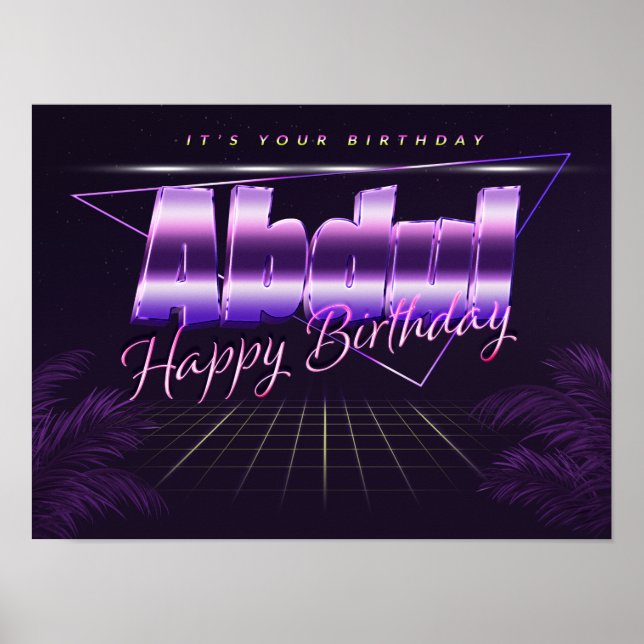 Abdul Nom Vorname lila retro Poster Geburtstag (Devant)