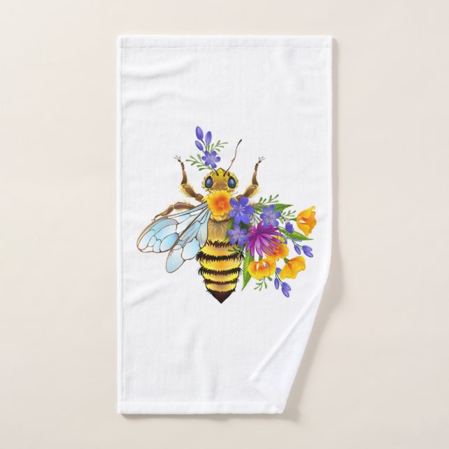 Abeille à fleurs avec plantes sauvages (Serviette à main)