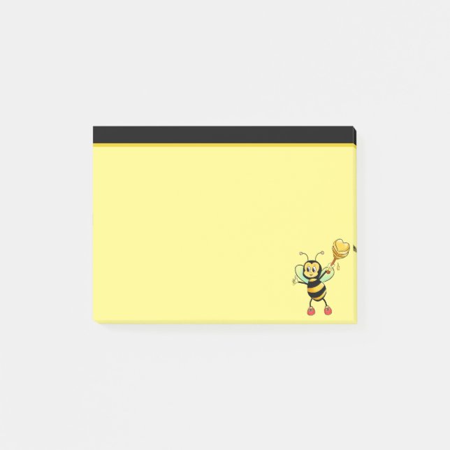 Abeille à miel mignonne moderne sur post-it noir e (Devant)