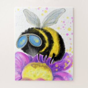 Abeille avec lunettes de soleil et puzzle de fleur