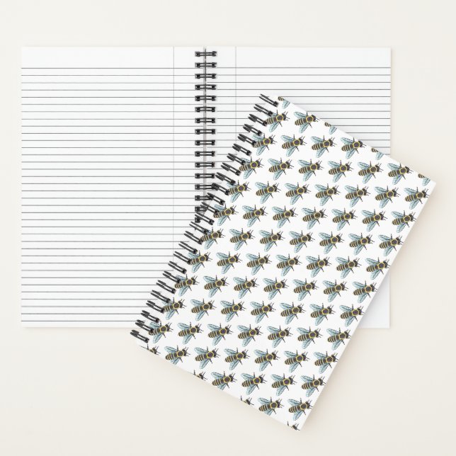 Abeille (blanc) - Cahier à reliure spirale (À l'intérieur)