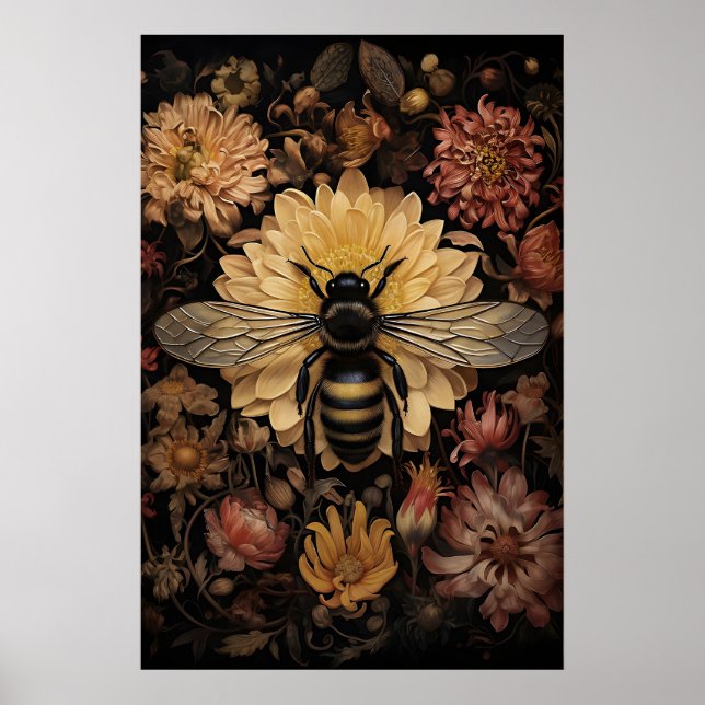 Abeille dans une fleur sombre, impression de bourd (Devant)