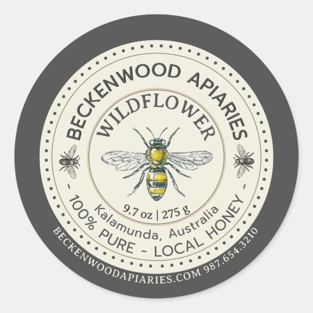 Abeille de miel jaune Miel Étiquette Abeille Bordu (Devant)