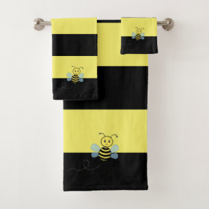 Abeille de miel sur bande noire et jaune