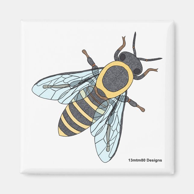 Abeille domestique (blanc) - Magnet carré (Devant)