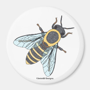 Abeille domestique (blanc) - Magnet Rond