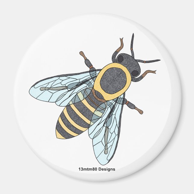 Abeille domestique (blanc) - Magnet Rond (Devant)