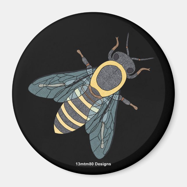 Abeille domestique (noire) - Magnet rond (Devant)
