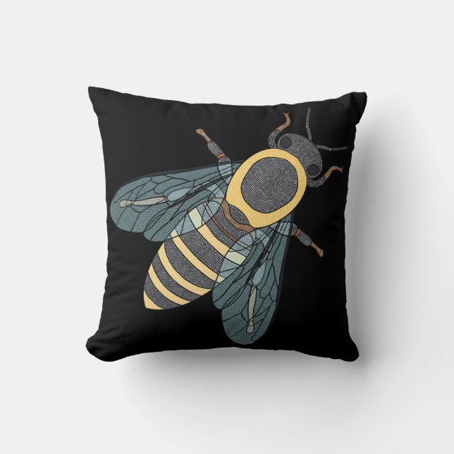 Abeille domestique (simple noir) - Oreiller (Recto)
