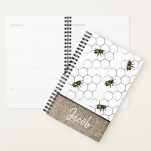 Abeille et nid d'abeille Faux Burlap | Monogramme