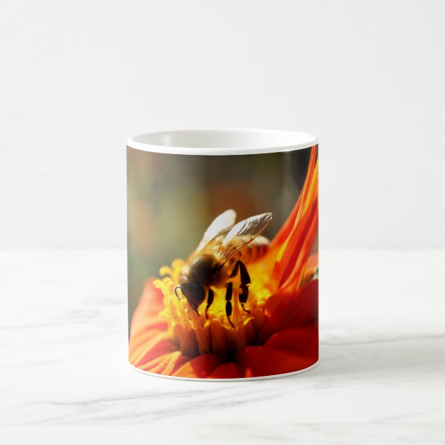Abeille indigène dans une tasse orange de fleur (Centre)