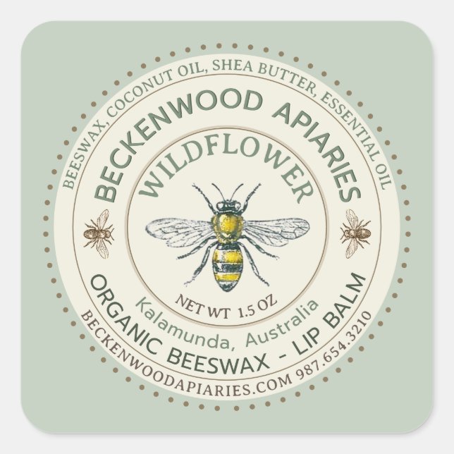 Abeille jaune LIP BALM Étiquette Abeille Sage (Devant)
