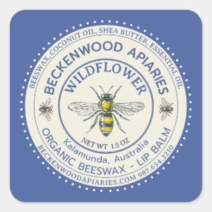 Abeille jaune LIP BALM Étiquette apiculteur bleu