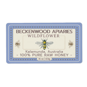 Abeille jaune Miel Étiquette Apiary Bleu frontière