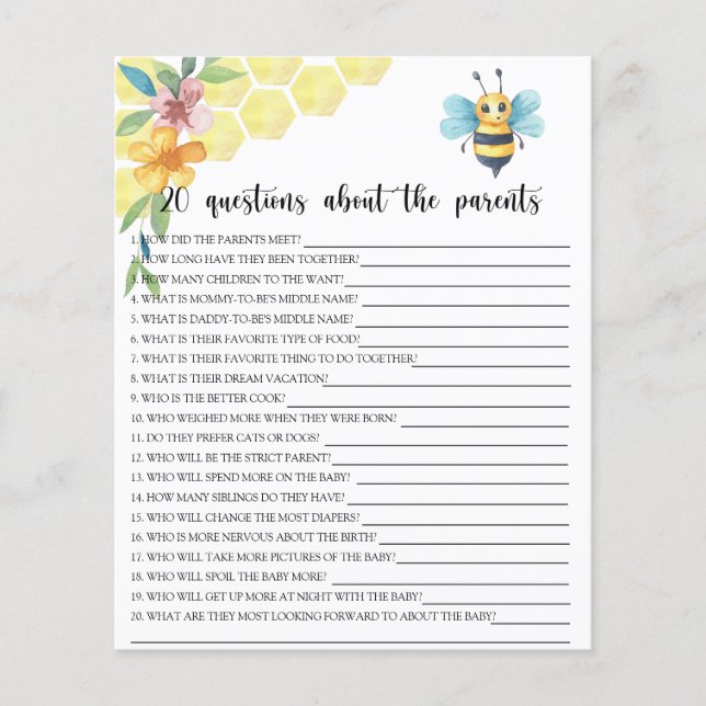 Abeille - jeux - 20 questions sur les parents (Devant)