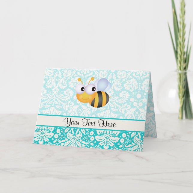 Abeille mignonne ; modèle Damas Turquoise (Devant)