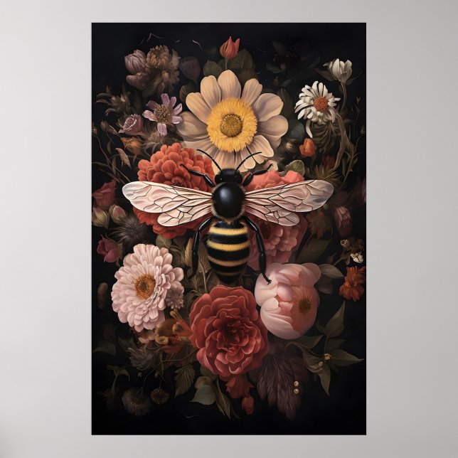 Abeille sauvage dans une fleur sombre, impression  (Devant)
