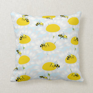 Abeille sur Coussin à fleurs - Arrière - plan bl