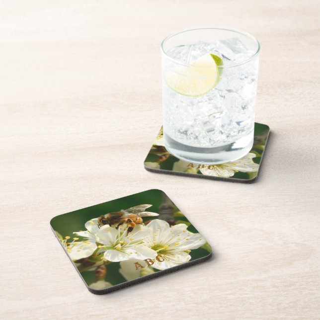Abeille sur Fleur de Prunier Dessous de Verre en P (Côté Droit)