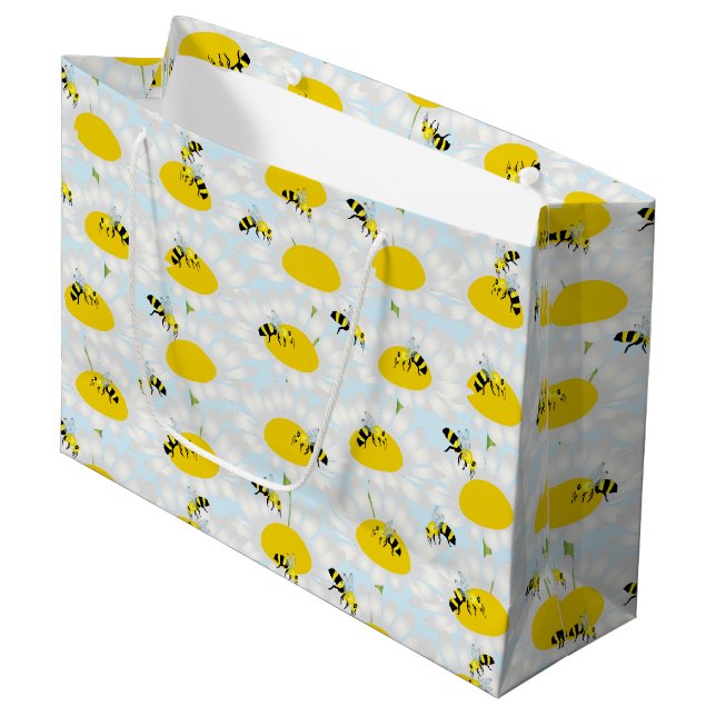 Abeille sur fleur grand sac cadeau - Arrière - pla (Devant Angle)