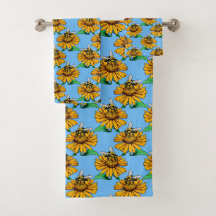 Abeille sur motif de fleur de tournesol bleu