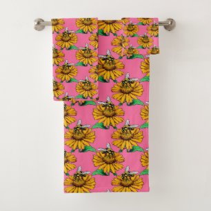 Abeille sur motif de fleur de tournesol rose