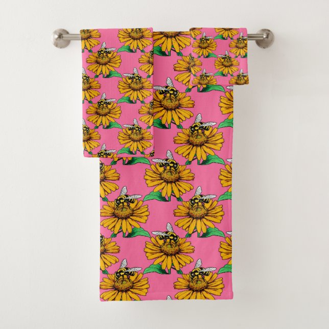 Abeille sur motif de fleur de tournesol rose (En situation)