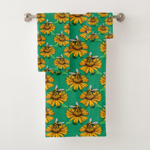 Abeille sur motif de fleur de tournesol vert