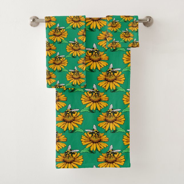 Abeille sur motif de fleur de tournesol vert  (En situation)