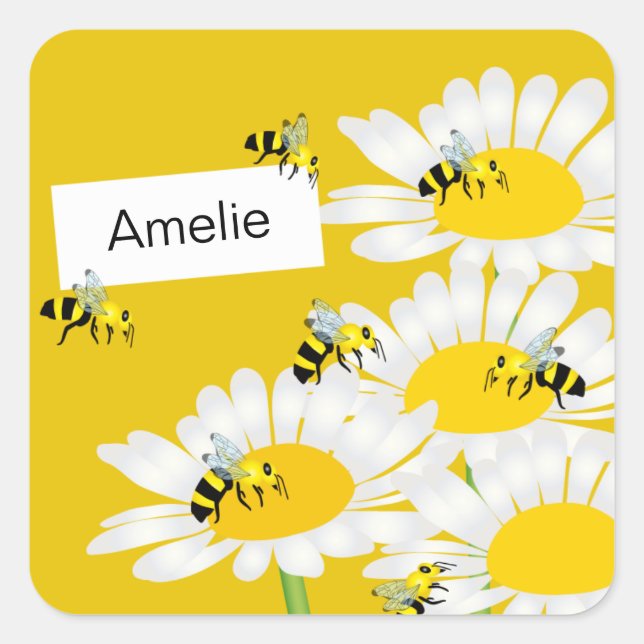 Abeille sur Sticker Carré Fleur - Arrière - plan J (Devant)