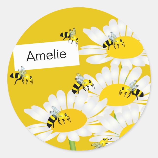 Abeille sur Sticker rond Fleur - Arrière - plan Ja (Devant)
