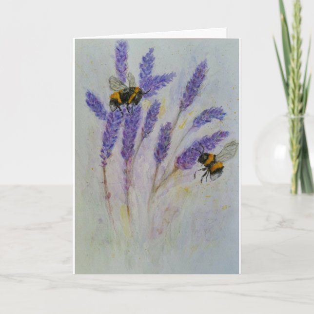 Abeilles Carte aquarelle lavande maman mamie amie (Devant)
