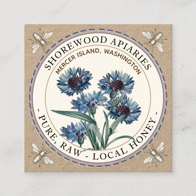 Abeilles et Fleur sauvage Honey Kraft Carte de vis (Devant)