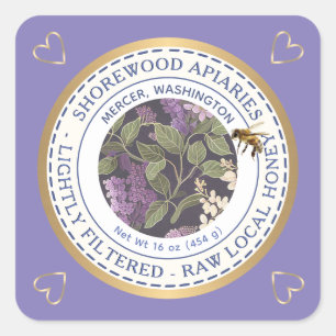 Abeilles et fleurs Étiquette miel avec coeur d'or