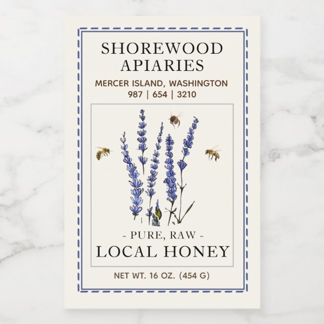 Abeilles et lavande Étiquette miel 2"x3" (Étiquettes simples)