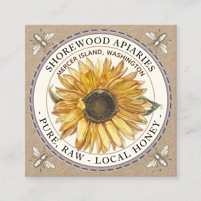 Abeilles et tournesol Miel Kraft Carte de visite (Devant)