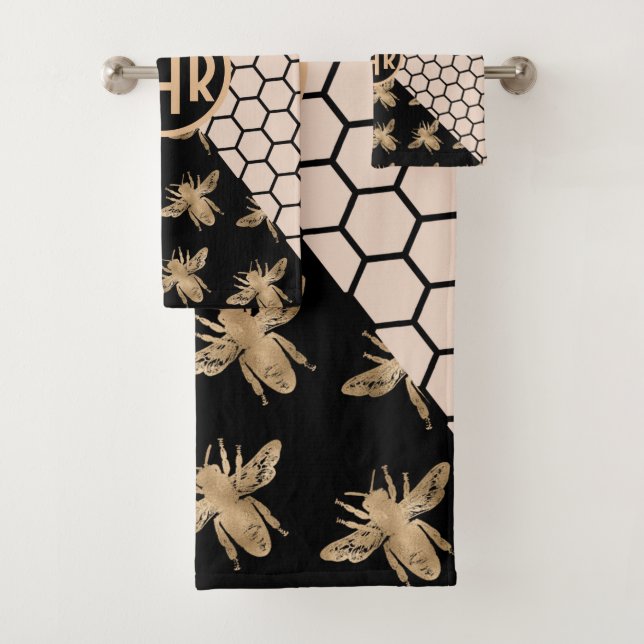 Abeilles noires et d'or et monogramme d'abeille ro (En situation)