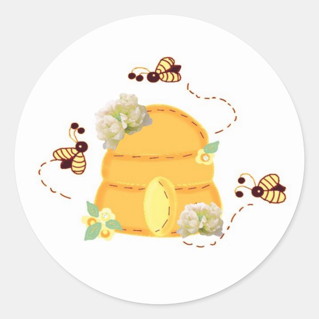 Abeilles occupées avec autocollant rond classique  (Devant)
