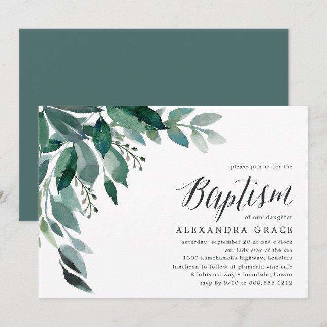 Abondant feuillage | Invitation au baptême (Devant / Derrière)