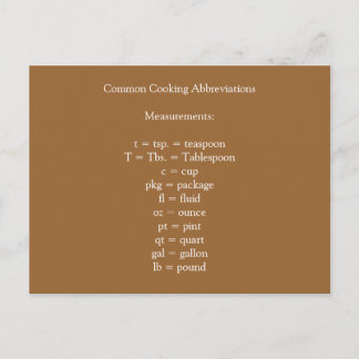 Abréviations de Cuisines courantes Carte postale