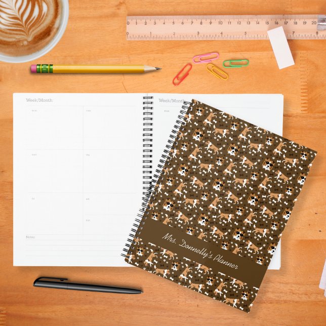 Abris Shetland Sheepdog Motif Brown planificateur (Shetland Sheepdog Shelties Pattern weekly monthly planner in brown)