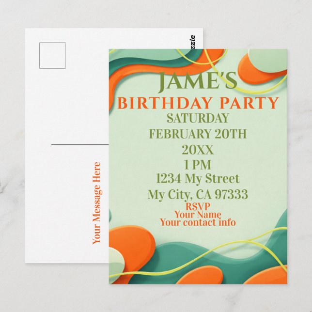 Abstract Art Birthday Invitation (Devant / Derrière)