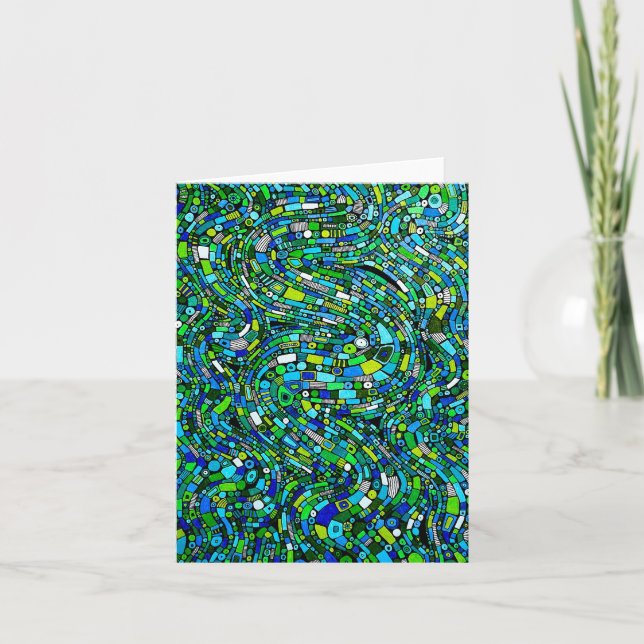 Abstract Design Blue Green Waves Shapes Folded (Devant)