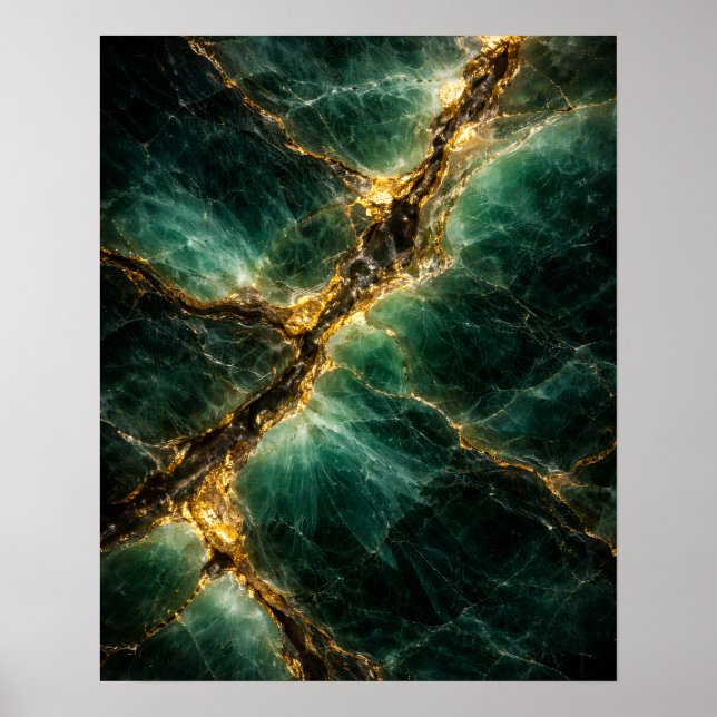 Abstract Emerald Green Jade and Gold Art Poster (Devant)