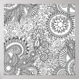 Abstract floral paisley coloring Poster