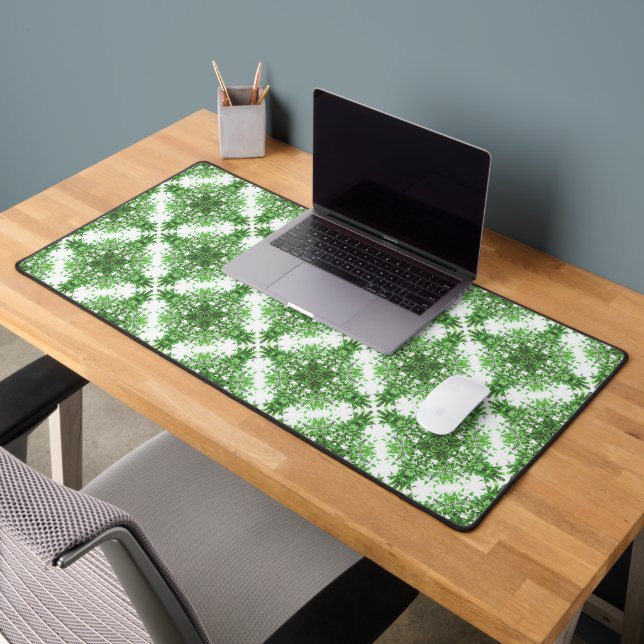 Abstract Floral Pattern In Black & Green On White (Bureau 2)