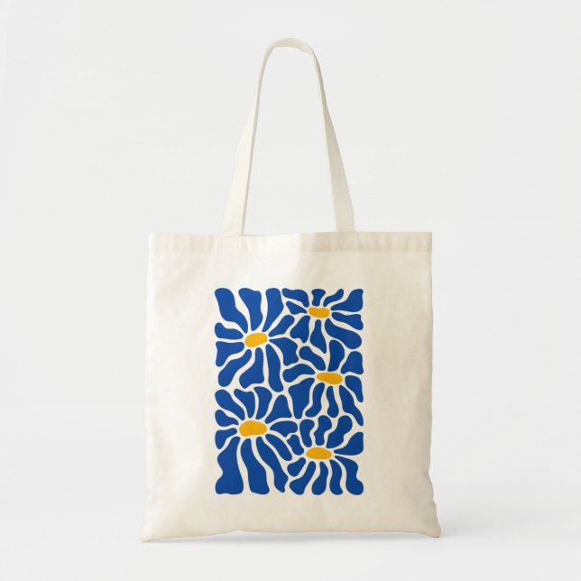Abstract Floral Tote Bag | Blue Retro Art (Devant)