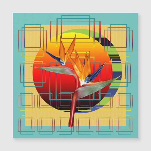Abstract geometric bird flower aqua yellow red sun (Devant)