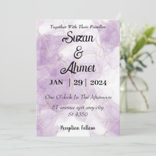 Abstract glitter purple wedding invitation