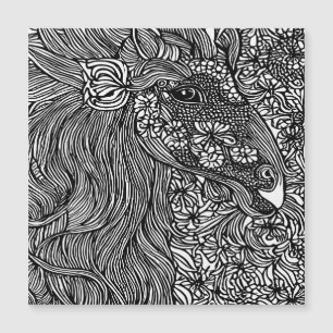 Abstract Horse face Flowers Original ink Art